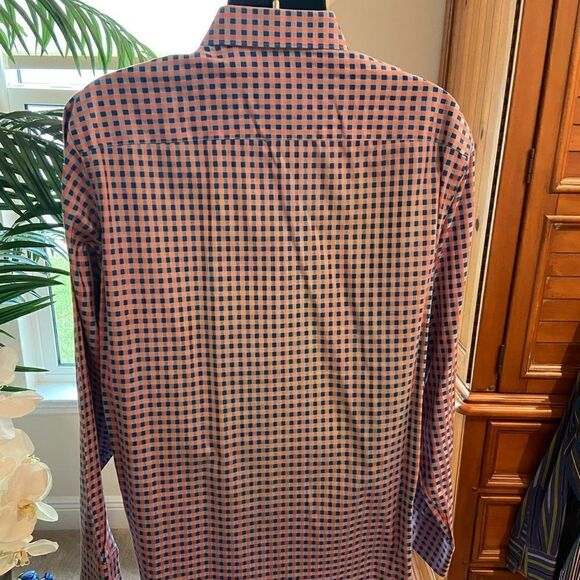 Mens XL Pink and blue checkered long sleeve Bugatchi shirt - Picture 2 of 7